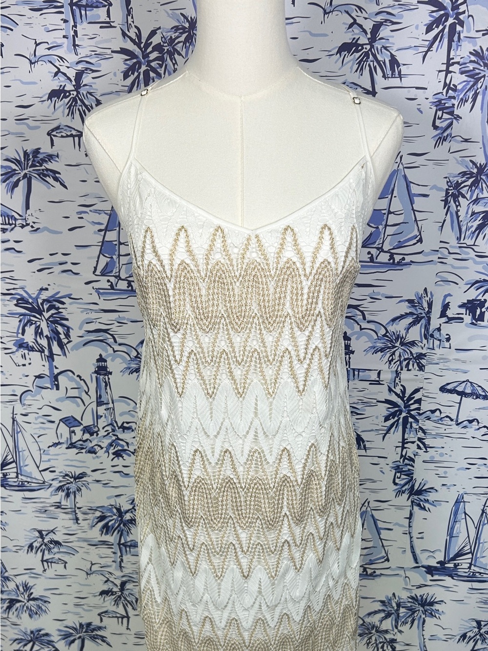 Lilly Pulitzer White & Tan Chevron Knit Mini Dress